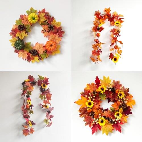 Artificial Pumpkin Garland Autumn Fall Leaves Vine Festival Home Decor Garden Decoration Door Wreath Rattan Wall Hanging