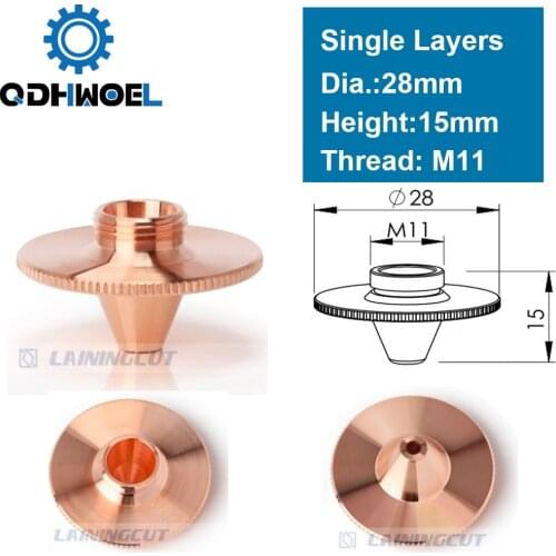 Laser Bulge Nozzle Single Layer D28 H15 Caliber 0.8 - 4.0HD for Precitec 1064nm Fiber Laser Cutting Head