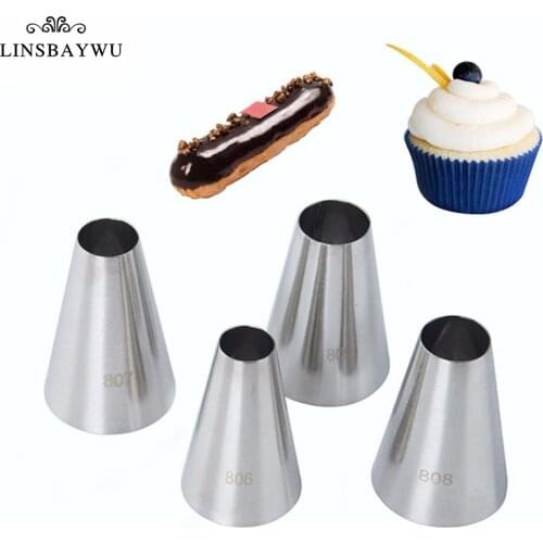 LINSBAYWU #806#807#808#809 4pcs Round Nozzle for Cream Large Metal Cake Decorating Tips Set Baking Tools Pastry Nozzles кондитер