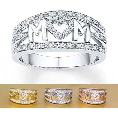 Megin D Hot Sale Romantic Exquisite Heart MOM Zircon Copper Rings for Men Women Couple Friend Wedding Fashion Gift Jewelry