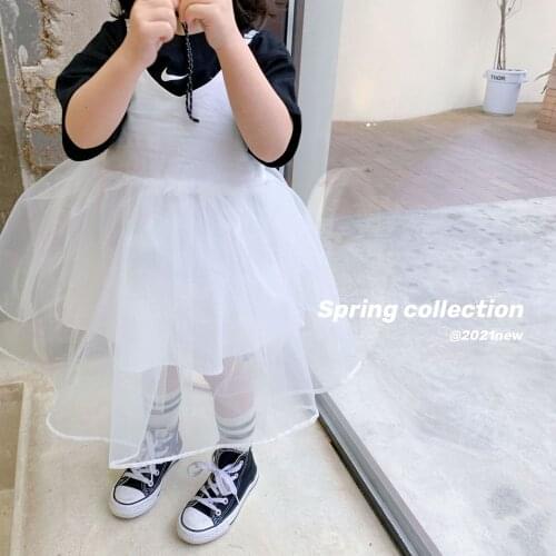 Girls Spring 2021 New V-neck Organza Suspender Dress Korean Western Style Baby Girl Princess Dress