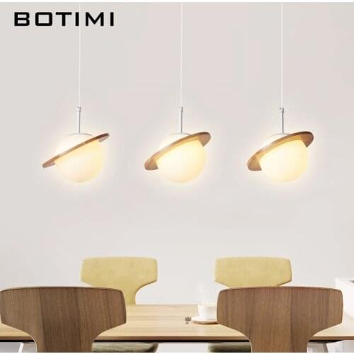 BOTIMI Pendant lamp Nordic restaurant 1-headed chandelier bar creative personality log dining table tea room pendant lamp