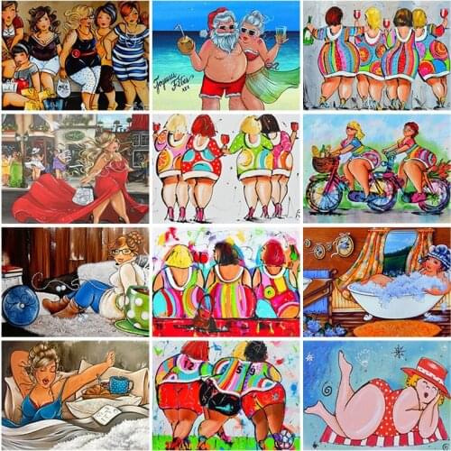 Full Square Round 5D DIY Sexy Women Diamond Painting Cartoon Fat Lady Diamond Embroidery Cross Stitch Kits Mosaic Home Decor