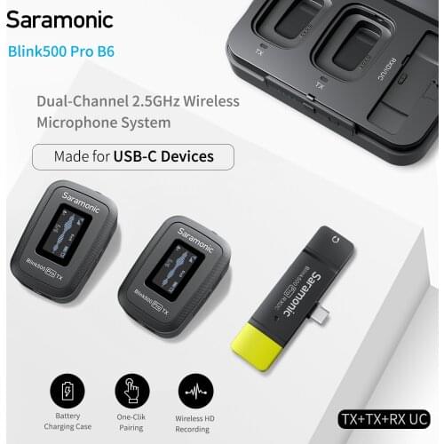 Saramonic Blink500 Pro B1-B6 Ultracompact 2.4 GHz Dual-Channel Wireless Microphone for iOS Android Vlog Record Audio Live