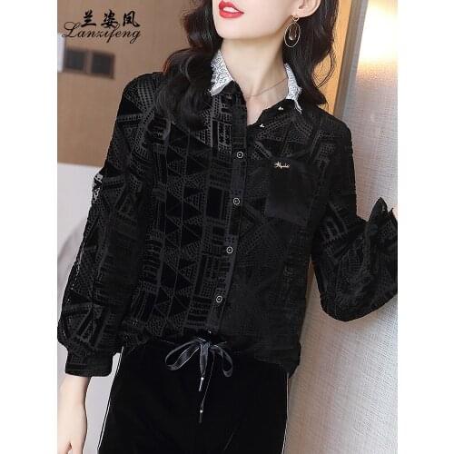 Mulberry silk top silk blouse silk shirt women blouse summer long-sleeved polo collar