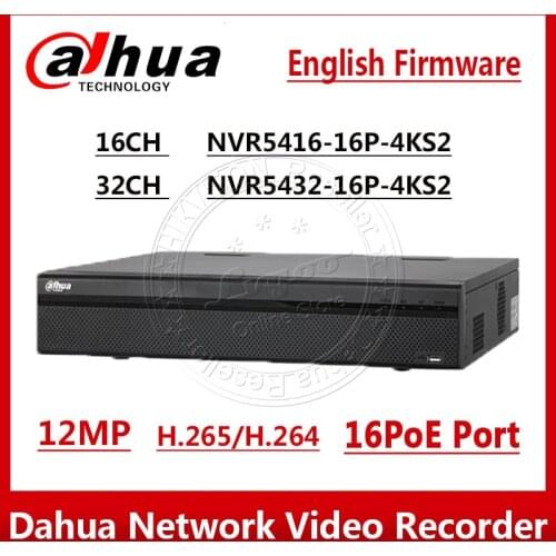 Dahua NVR5416-16P-4KS2 NVR5432-16P-4KS2 16/32CH 1.5U 4K 16PoE &H.265 Pro Network Video Recorder 12MP 4SATA with Logo