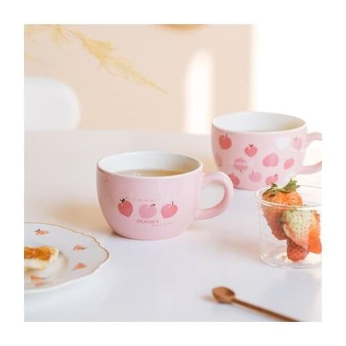 Japanese Cherry Coffee Cups Peach Ceramic Oatmeal Milk Mugs Girl Breakfast Bowl Cereal Cup Mug Coffee Cups