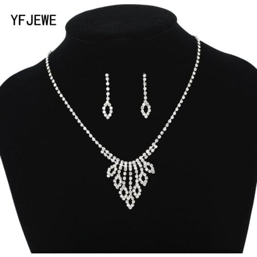 YFJEWE New design luxury female chain necklaces and earrings jewelry set rhinestone tassel water droplets shape the bride #N216