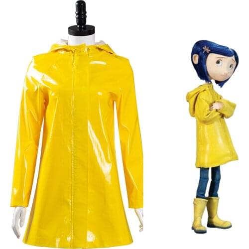 Coraline- Coraline Jones Cosplay Costume Outfits Yellow Coat Halloween Carnival Suit