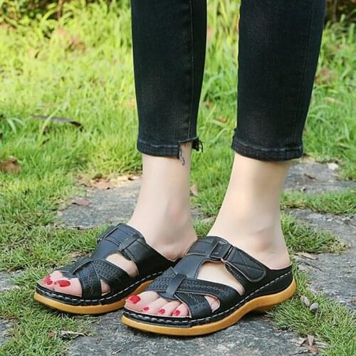 Women Sandals Premium Orthopedic Shoes Low Heels Walking Vintage Sandals Anti-slip Breathable Toe Corrector Cusion Open Toe