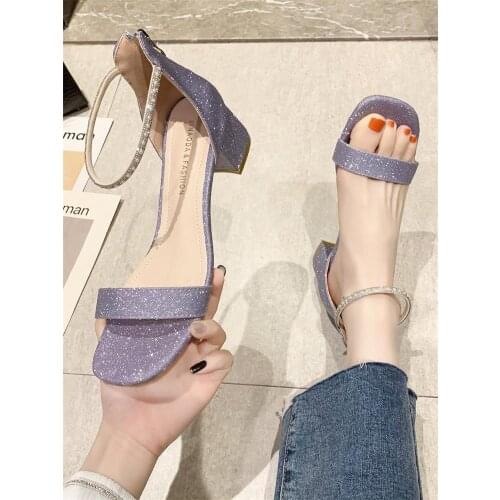 Roman style ladies sandals summer new style soft and sweet wind open toe mid-heel sequin casual high heels showing temperament