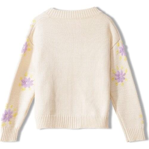 Lady Knitting Soft Thin Cardigan Slim Cardigans Floral Embroidery Sweater Women O-Neck Knitted Jumpers Short Sweaters Cardigans