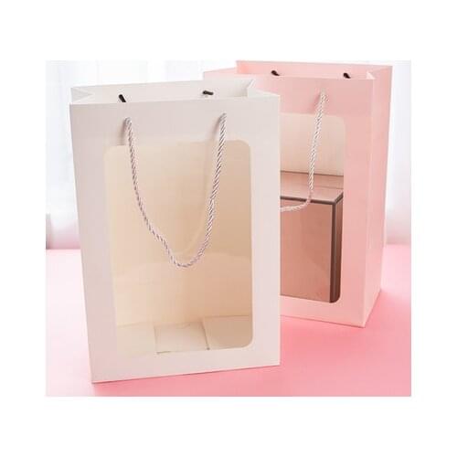10Pcs Visiable Paper Gift Bag With Clear Window For Gift Toy Cloth Accessories Packing Ins Creative Bags