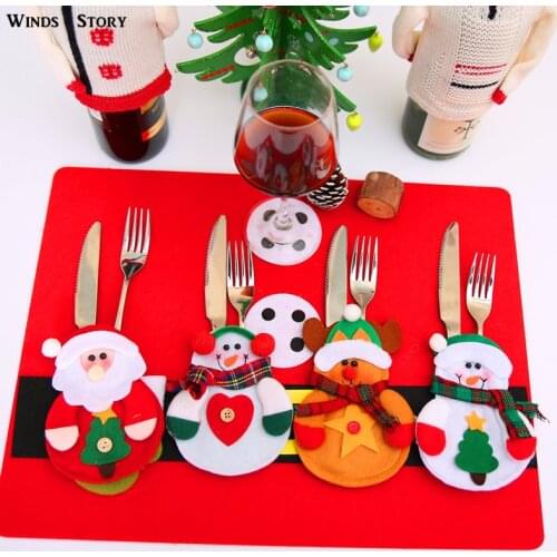 12pcs Christmas Decoration 2019 Cutlery Suit Silveware Holders Porckets Knifes Bag Snowman Dinner Christmas Decoration for Home