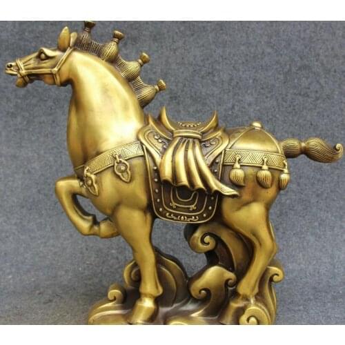 14'' Chinese Pure Bronze Fengshui Zodiac Year Horse Horses Success Animal Statue