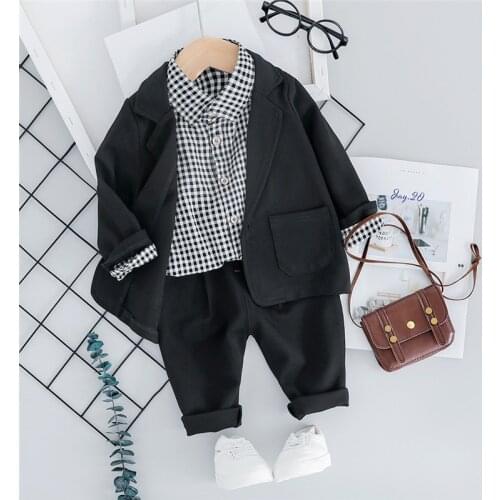 Newborn Baby Boys Suits Set Formal Casual Plaid Long Sleeve Shirt Jacket Pants Wedding Suits 3pcs Toddler Boy Clothing Sets 2019