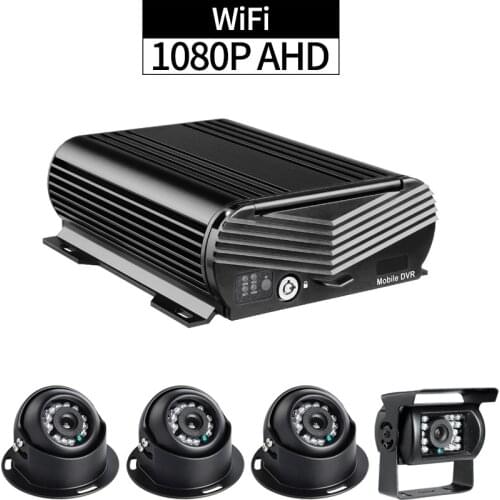 4PCS AHD 2.0MP Cameras 4 Channel WiFi HDD MDVR Forklift G-sensor I/O Alarm Remote Viewing by PC/Phone for Vehicle Bus Security