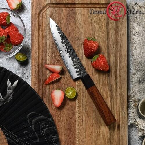 5.7 Inch Handmade Utility Knife Japanese AUS-10 3 Layers Steel Mini Chef Japanese Kitchen Paring Knife Home Cooking GRANDSHARP