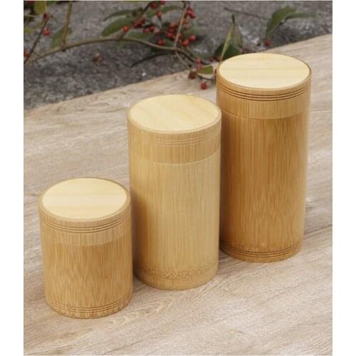 Bamboo tea pot trumpet portable bamboo tea box mini portable household large sealed empty box wooden