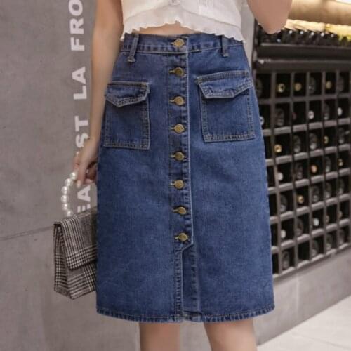 Double-Breasted Denim Plus Size Oversized Korean Fashion High-Waisted Vintage Summer WomenS Clothing Skirt Vetement Femme 2021