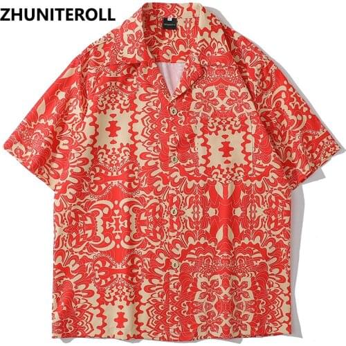 Summer Harajuku Hawaiian Blouse Hip Hop Streetwear Striped Graphics Print Short Sleeve Vintage Shirts Fashion Casual Men Tops