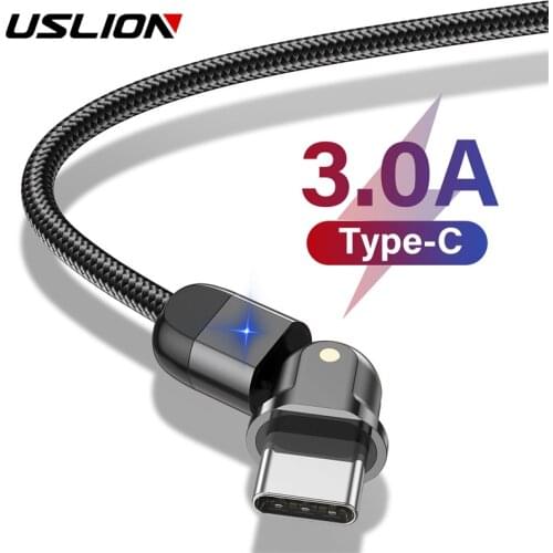 USLION Type C USB Cable USB-C 3A Fast Charging For iPhone12 Samsung S10 S9 Xiaomi Huawei Mobile Phone Data Cable 180 Rotation
