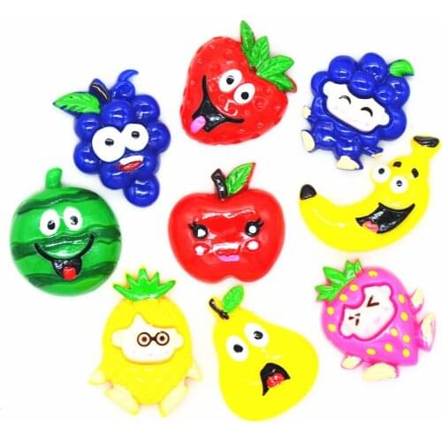 20PCS 20mm-30mm Kawaii Cartoon Fruit Resin Cabochon|Crazy Fruit Family Party Deco miniatures| Summer Party Deco