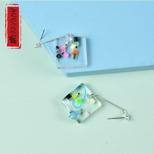 Handmade Resin Earrdrop Square Mini Miniature Female Earrings Summer Transparent Cool Dangler Women