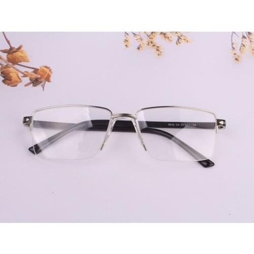 Classic Business man glasses Temperament vintage optical computer men eyeglass frame half rim metal decoration on tempels silver