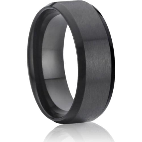 Classic 8mm beveled black titanium cool party finger ring marriage anniversary wedding band couple rings for men and women