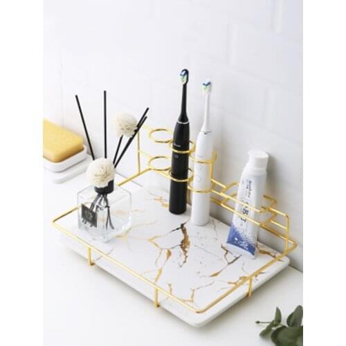 Marble Grain Cosmetic Shelf-Rectangular Bathroom Storage Tray -Bathroom Accessories Set-Electric Toothbrush Holder-Makeup Storag