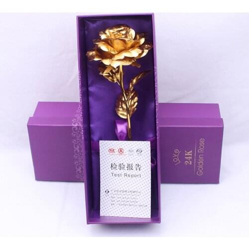 Creative Gift Rose Emulated Flower 24K Gold Foil Rose Valentines Day Gift Single Gold-plated Rose Bouquet Box Gold Foil Flower