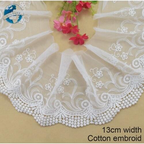13cm width Cotton embroid lace sewing ribbon guipure trims or fabric warp knitting DIY dolls Accessories wedding lace#3878