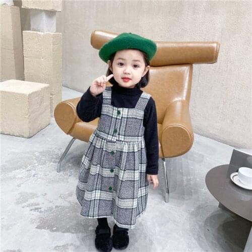 Cute Baby Girls Dress Autumn Winter Plaid Sleeveless Kids Dresses Toddler Single Breasted Wool Jumper Infant Girl Vintage Dress