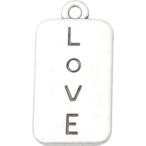 RAINXTAR Fashion Alloy LOVE Stamped Tag Charms Lover Gift Message Charms 13*24mm 10pcs AAC965