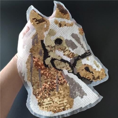 Animal Patch Clothes Stickers Horse head Golden Sequins Biker Badge Sewing On Patches For Clothing Strange Things Christmas