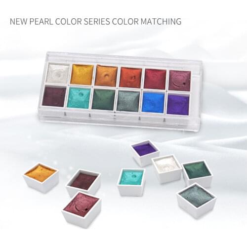 New 12 Colors Portable Glitter Watercolor Paint Set Metallic Gold Pigment Paint Tools DIY Drawing DOM668