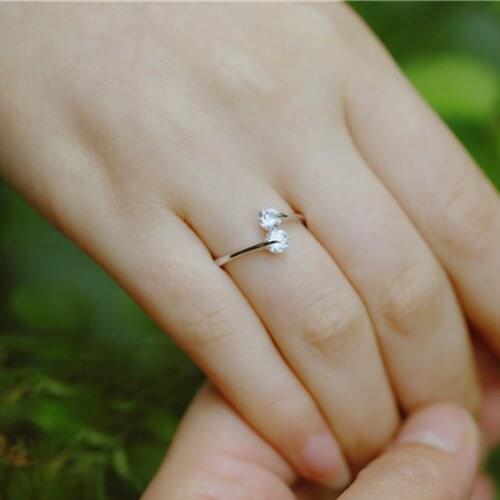 New 925 Sterling Silver Double Cubic Zircon Crystal Rings for Women Adjustable Size Rings Fashion Wedding Jewelry Anillos Mujer