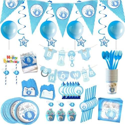 Birthday Party Disposable Tableware Decoration For Boy Paper Plates Cups Straws Banner Balloon Baby Shower Party Supplies zz17