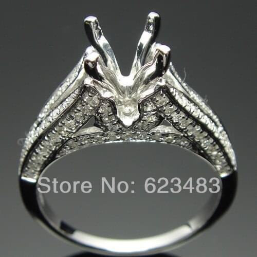 SOLID 14K WHITE GOLD 7MM ROUND CUT DIAMOND SEMI MOUNT ENGAGEMENT RING