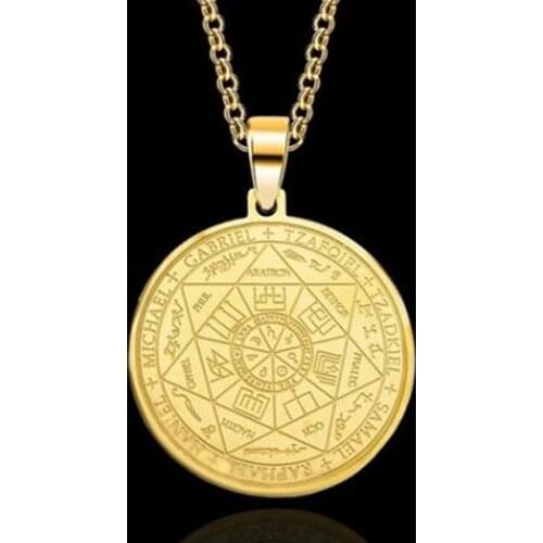 Classic Mystery Gold Seals of The Seven Archangels Pendant Necklace Mens High Quality Metal Amulet Jewelry
