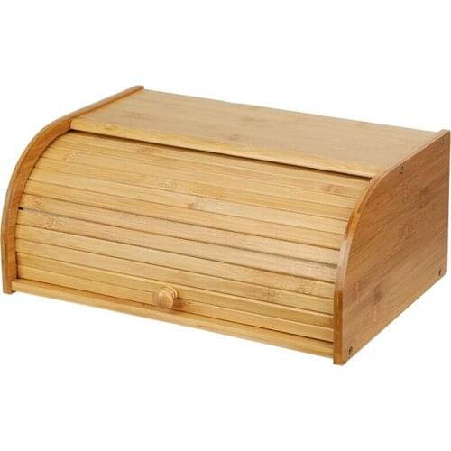 Natural Wooden Bread Box Bamboo Roll Top Bread Box Kitchen Food Storage Bin, Countertop Bread Keeper