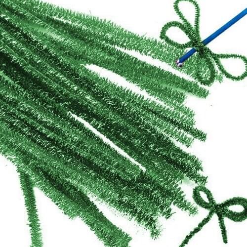 100pcs Green Glitter Chenille Stem for Christmas Xmas Decoration DIY Christmas Handmade Craft Chenille Stem Glitter pipe cleaner