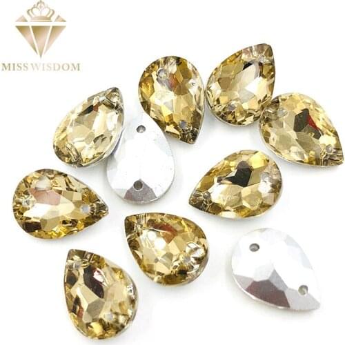 10X14/13X18mm water drop Gray glass crystal pointback Double hole sew on rhinestones Diy dress wedding accessories