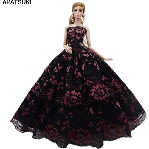 Black Pink Flower Wedding Dress For Barbie Doll Outfits Clothes Princess Party Gown For 1/6 BJD Dolls Accessories Toys