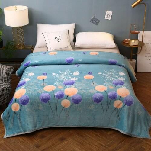 Svetanya Purple Dandelion Blue Soft Print Double-side Blankets Throws Plaids Flannel Coral Fleece Microfiber Bedsheet Nap