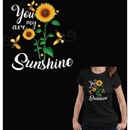 Sunflower Thermo Strips Sticker On Clothes Iron On Heat Transfer For Women Black Grey T-shirt Patches Applique Decoration Y-16