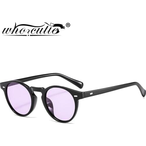 WHO CUTIE Fashion Vintage Round Sunglasses Men Women Brand Design Rivet Frame Purple Lens Retro Circle Sun Glasses Shades S292