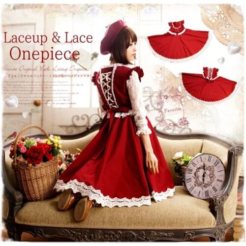 Japanese Autumn and Winter Forest Female Selection Niche Lace Stitching After The Tie Little Red Riding Hood Series Female Dress