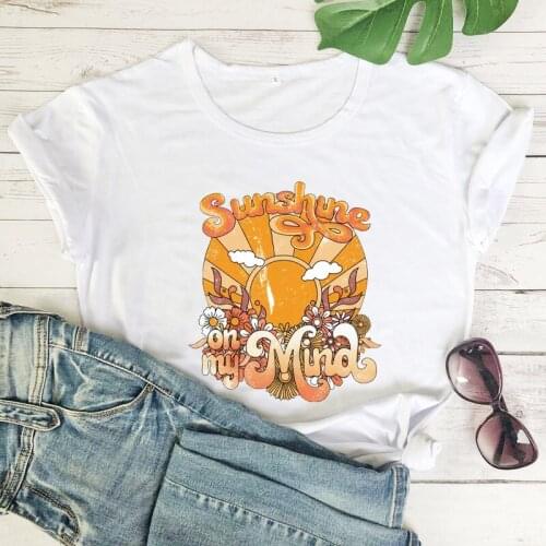 Sunshine On My Mind T-shirts Funny Positive Sayins Shirts beautiful flowers Tee Women fashion aesthetic art vintage Tops